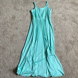 Vintage Satin Aqua Maxi Dress
